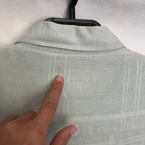 Saddlebred Linen Blend Button Men Shirt XL Sage Preppy Coastal Granpa Windowpane - Picture 9 of 12